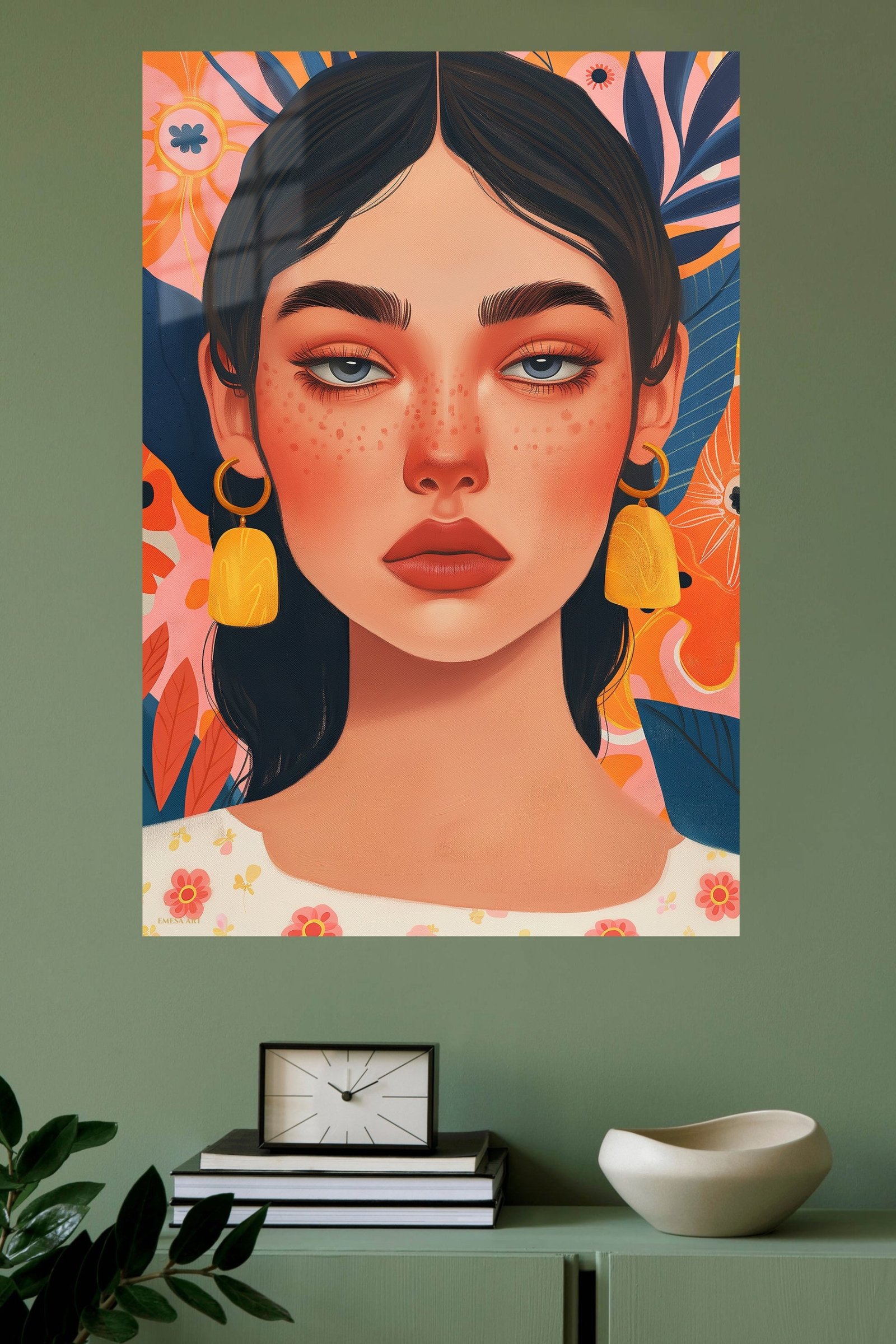 Floral Portrait With Golden Tassels metal wall art print, view 4