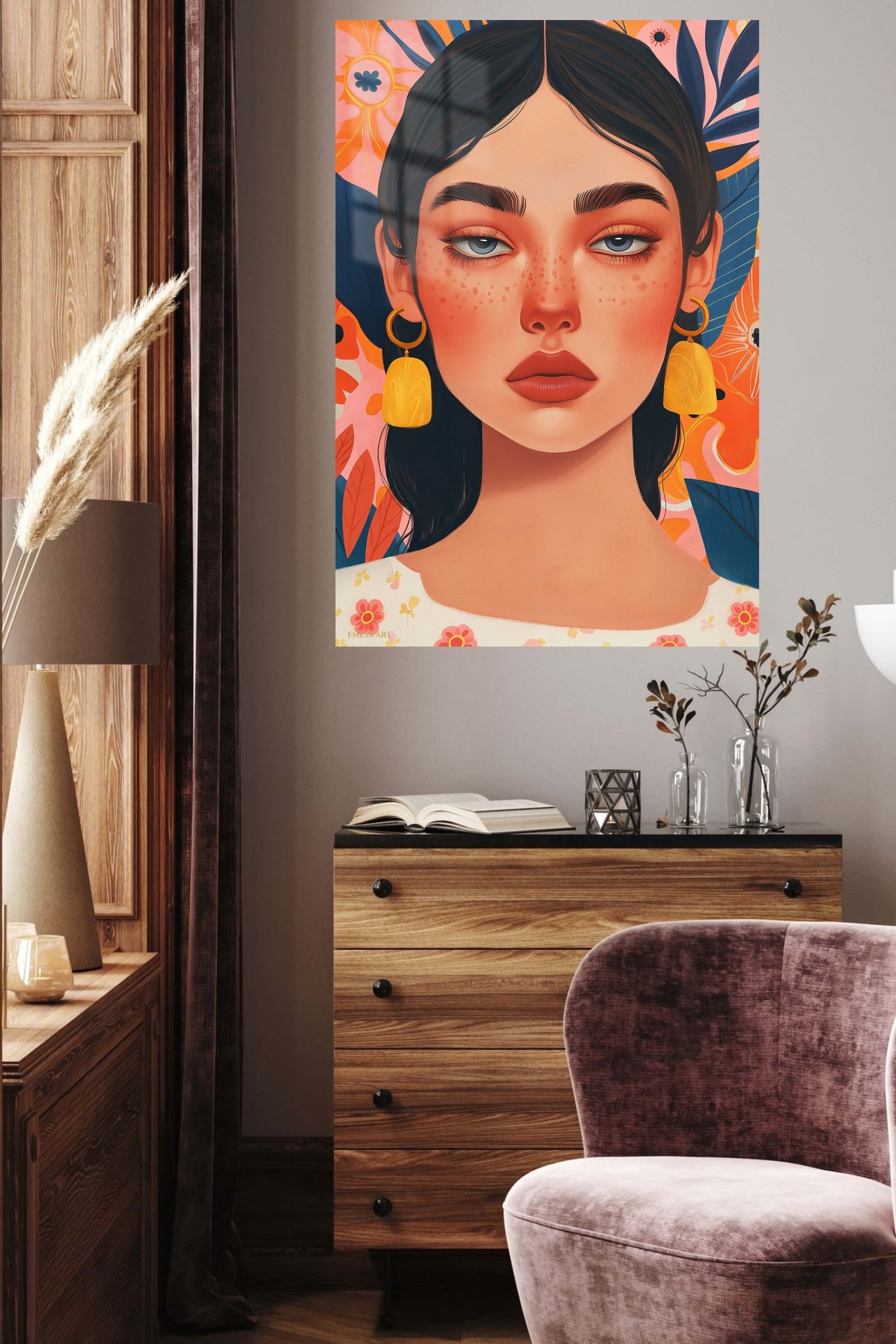 Floral Portrait With Golden Tassels metal wall art print, view 5