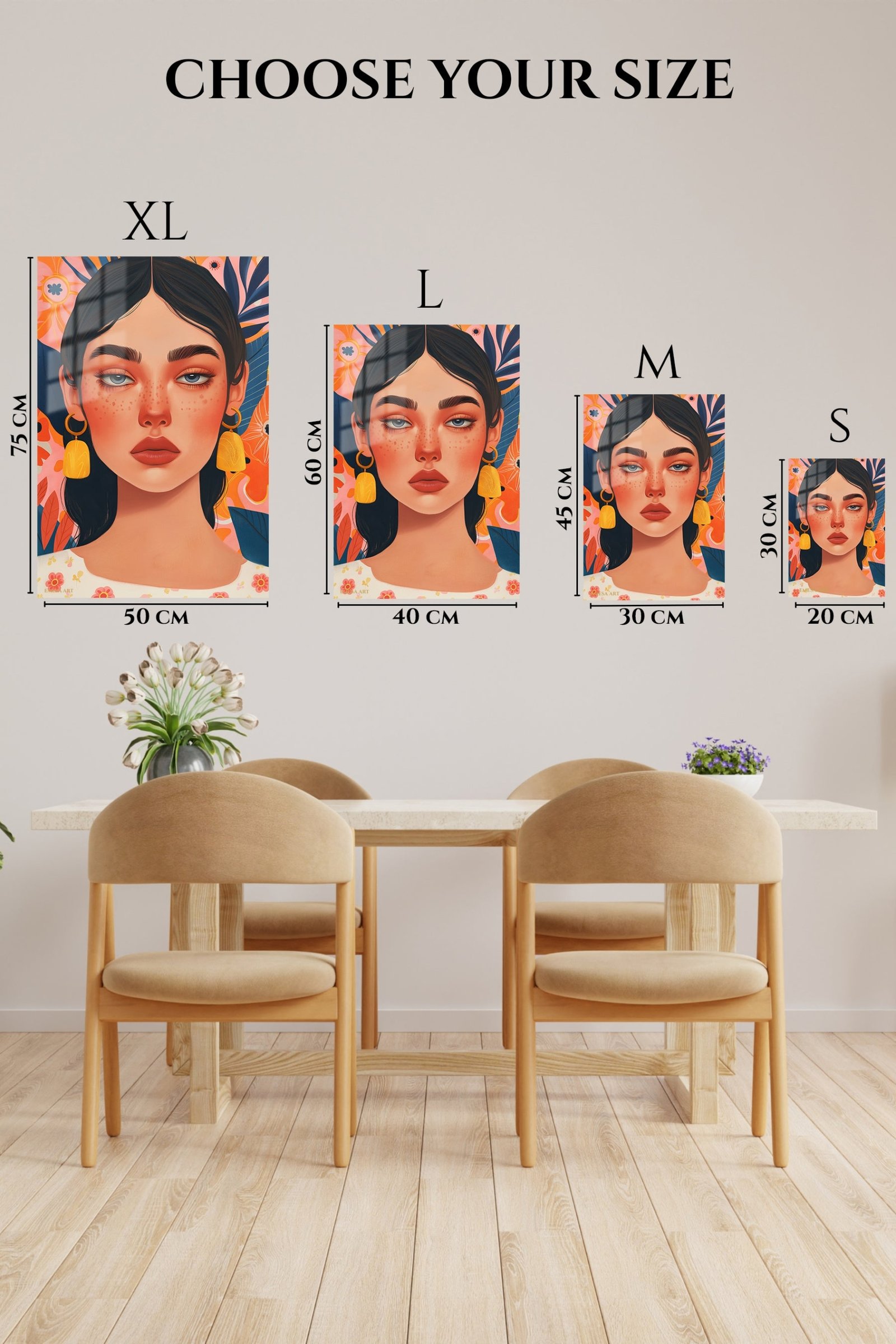 Floral Portrait With Golden Tassels metal wall art print, view 6