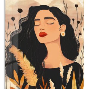Serene Woman Among Wildflowers metal wall art print