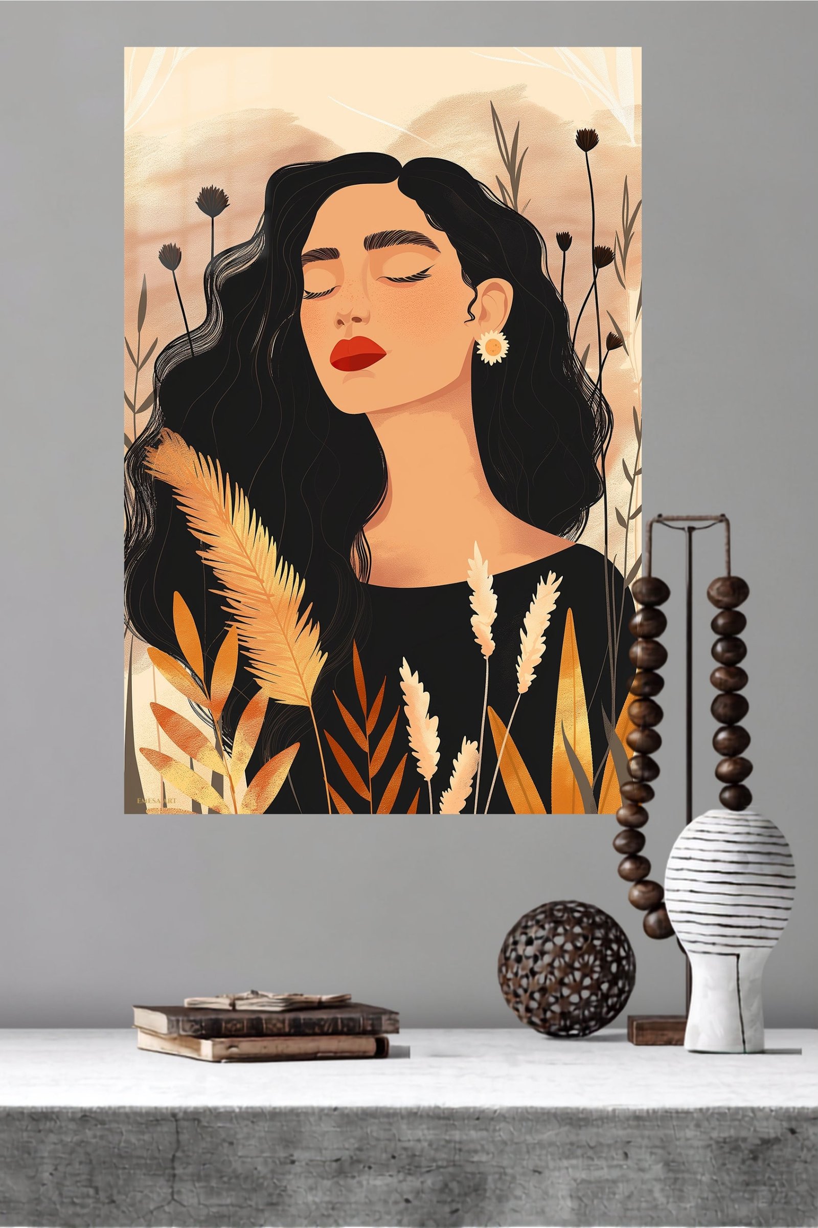 Serene Woman Among Wildflowers metal wall art print, view 4
