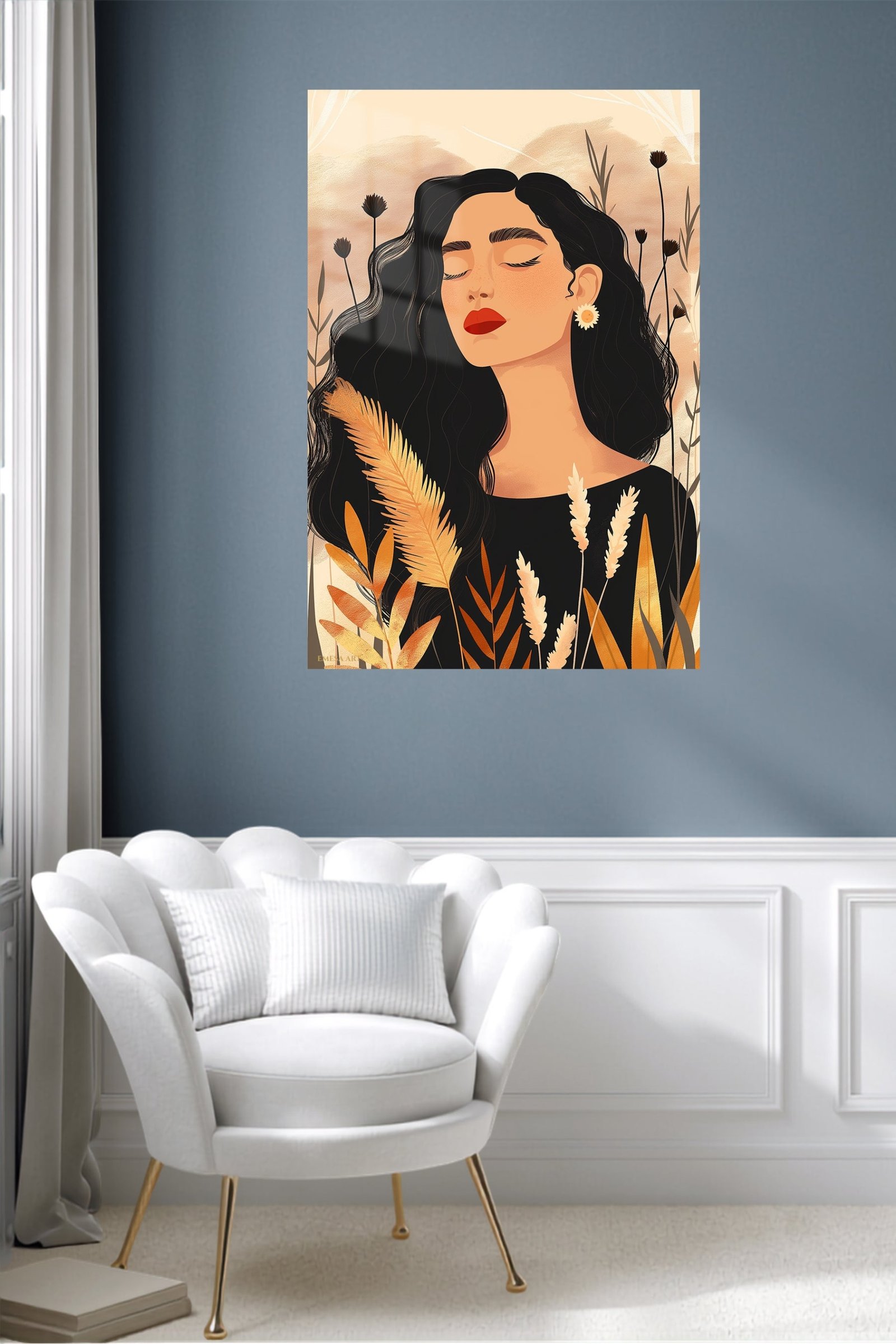 Serene Woman Among Wildflowers metal wall art print, view 5