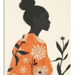 Floral Silhouette in Terracotta metal wall art print