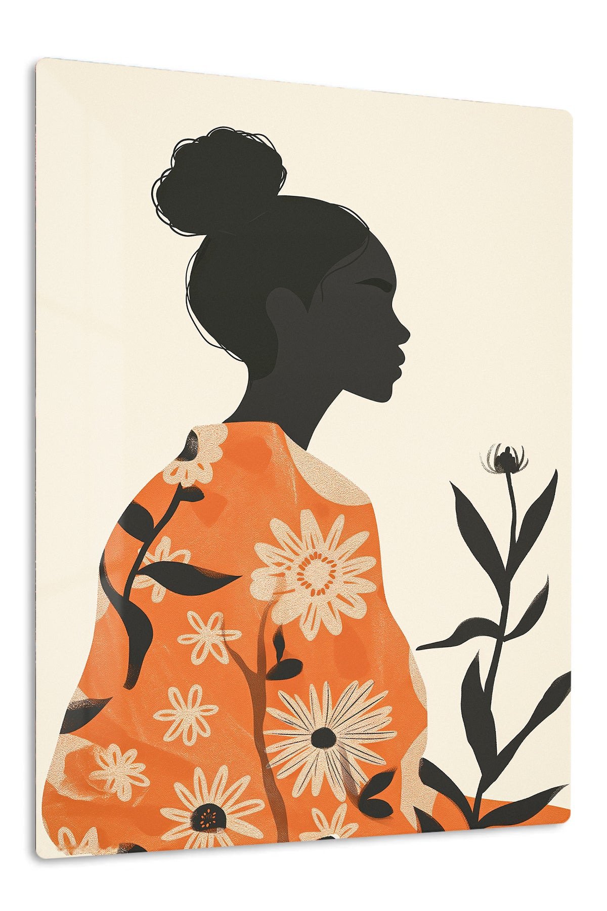 Floral Silhouette in Terracotta metal wall art print