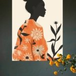 Floral Silhouette in Terracotta metal wall art print, view 4