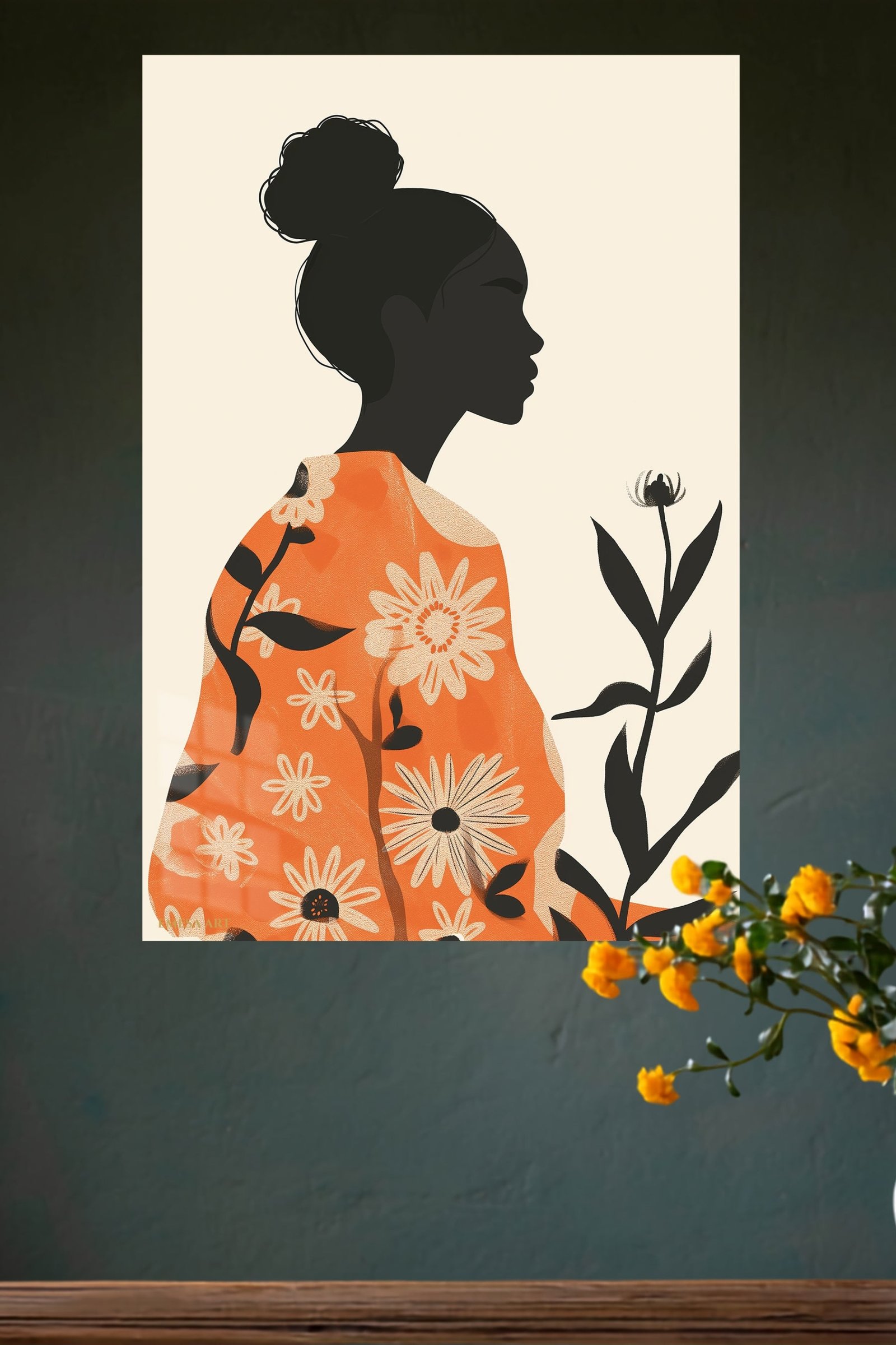 Floral Silhouette in Terracotta metal wall art print, view 4