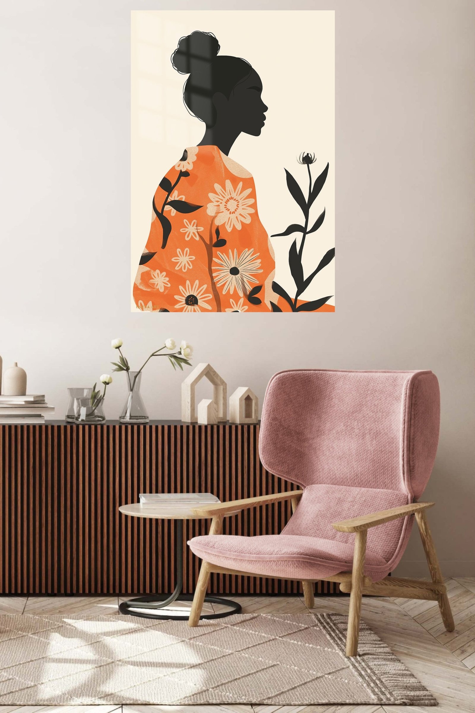 Floral Silhouette in Terracotta metal wall art print, view 5