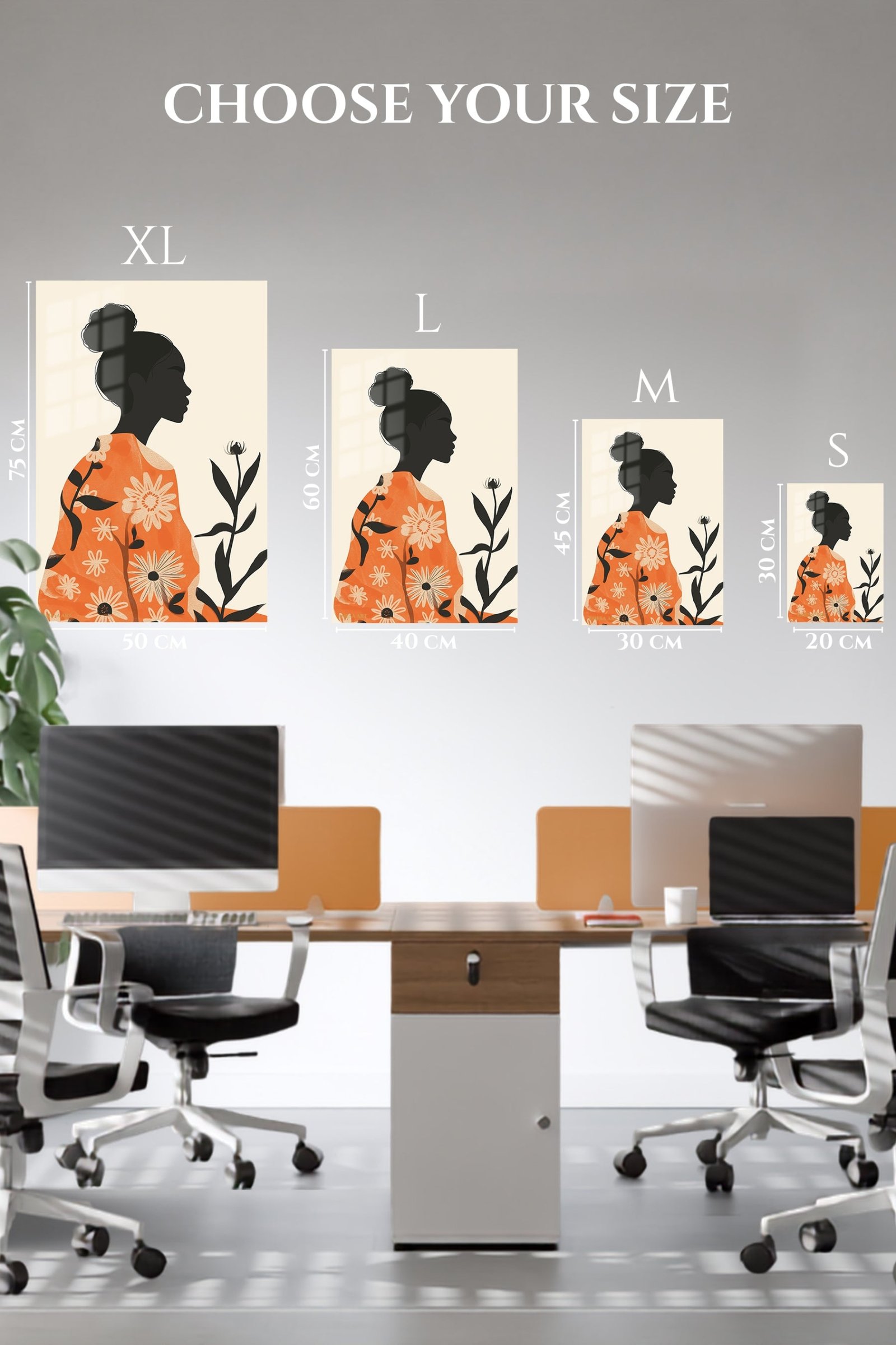 Floral Silhouette in Terracotta metal wall art print, view 6