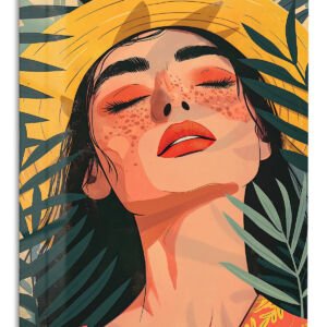 Tropical Sunhat Portrait metal wall art print