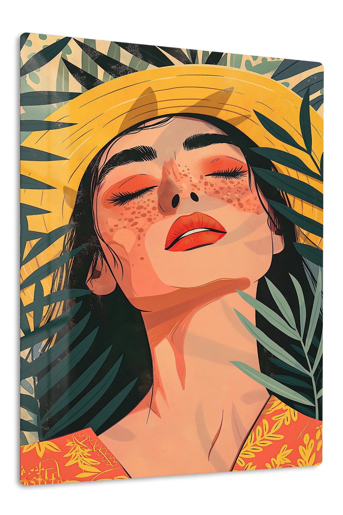 Tropical Sunhat Portrait metal wall art print