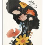 Wildflower Woman Silhouette metal wall art print