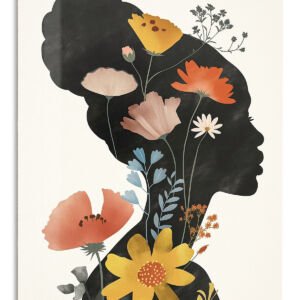 Wildflower Woman Silhouette metal wall art print