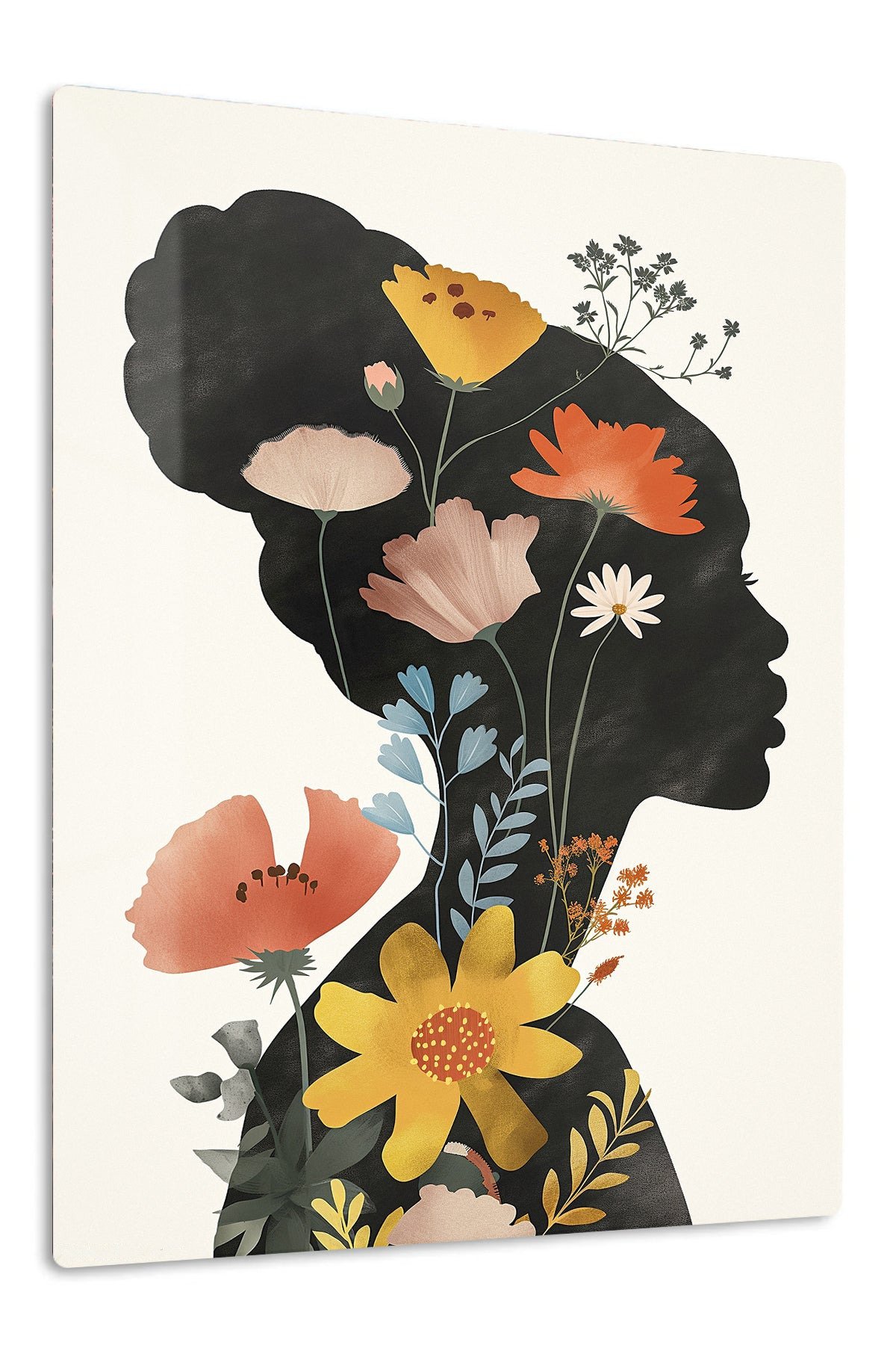 Wildflower Woman Silhouette metal wall art print