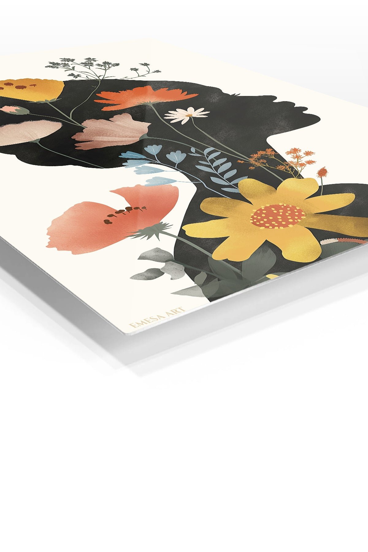 Wildflower Woman Silhouette metal wall art print, view 2
