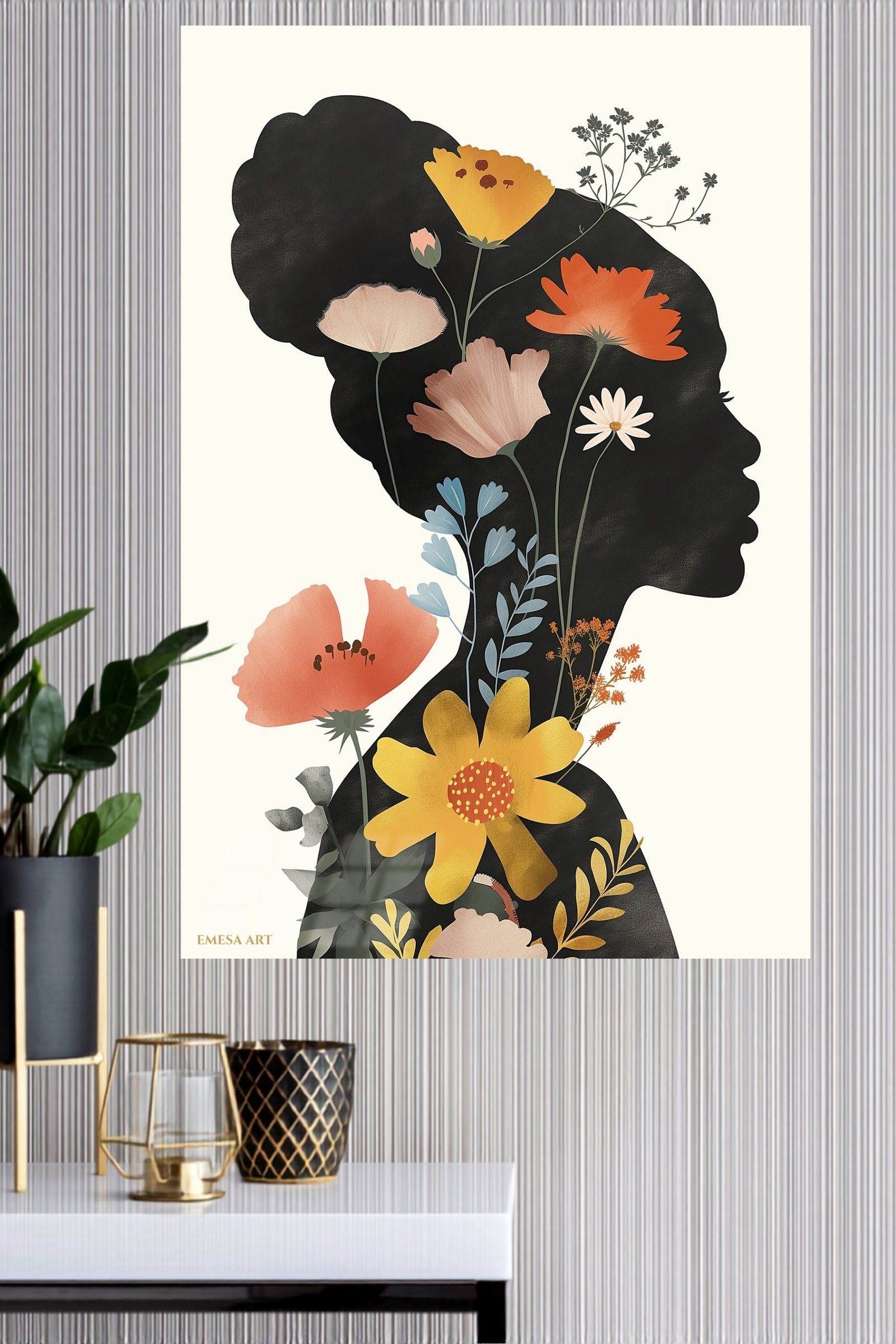 Wildflower Woman Silhouette metal wall art print, view 4