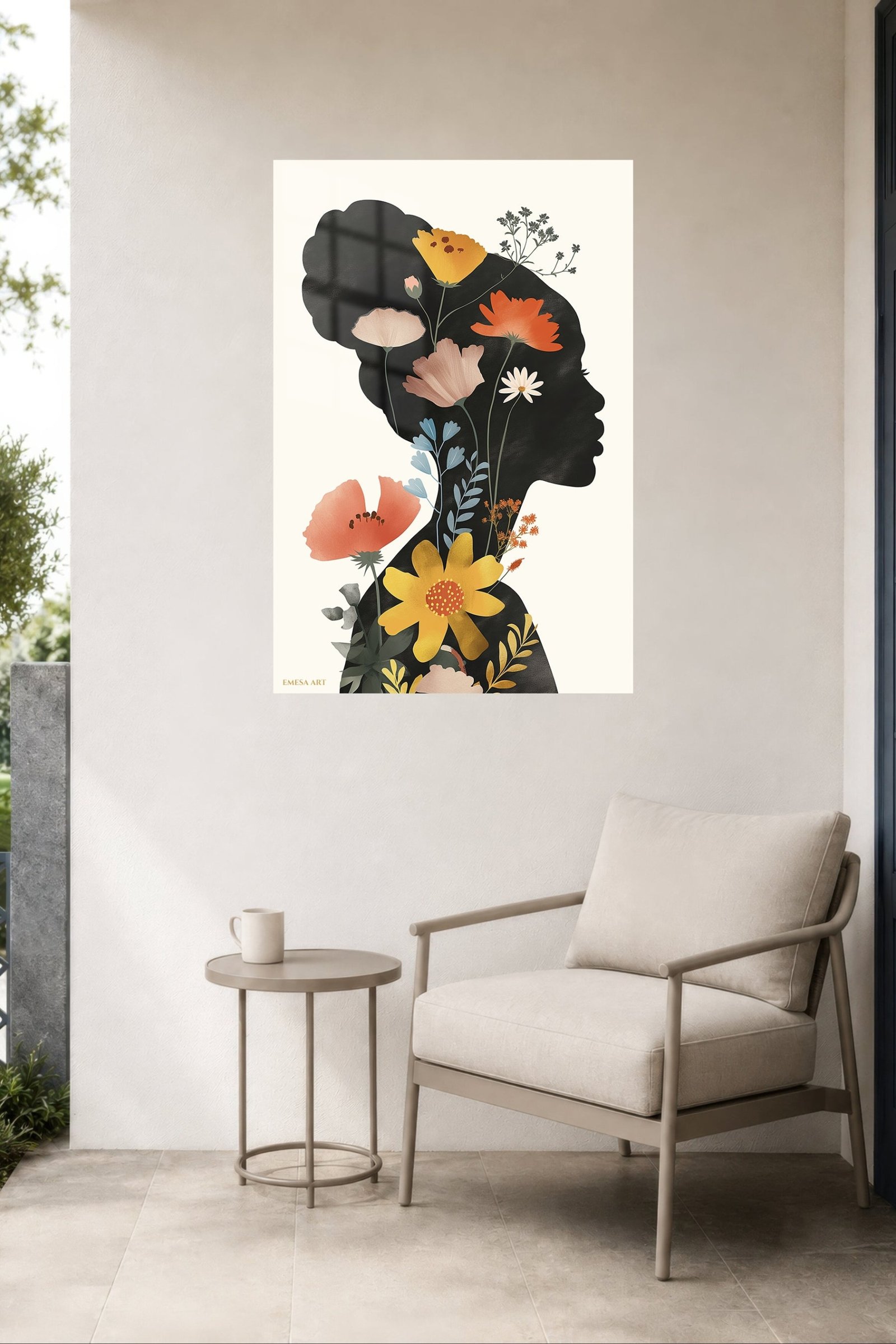 Wildflower Woman Silhouette metal wall art print, view 5