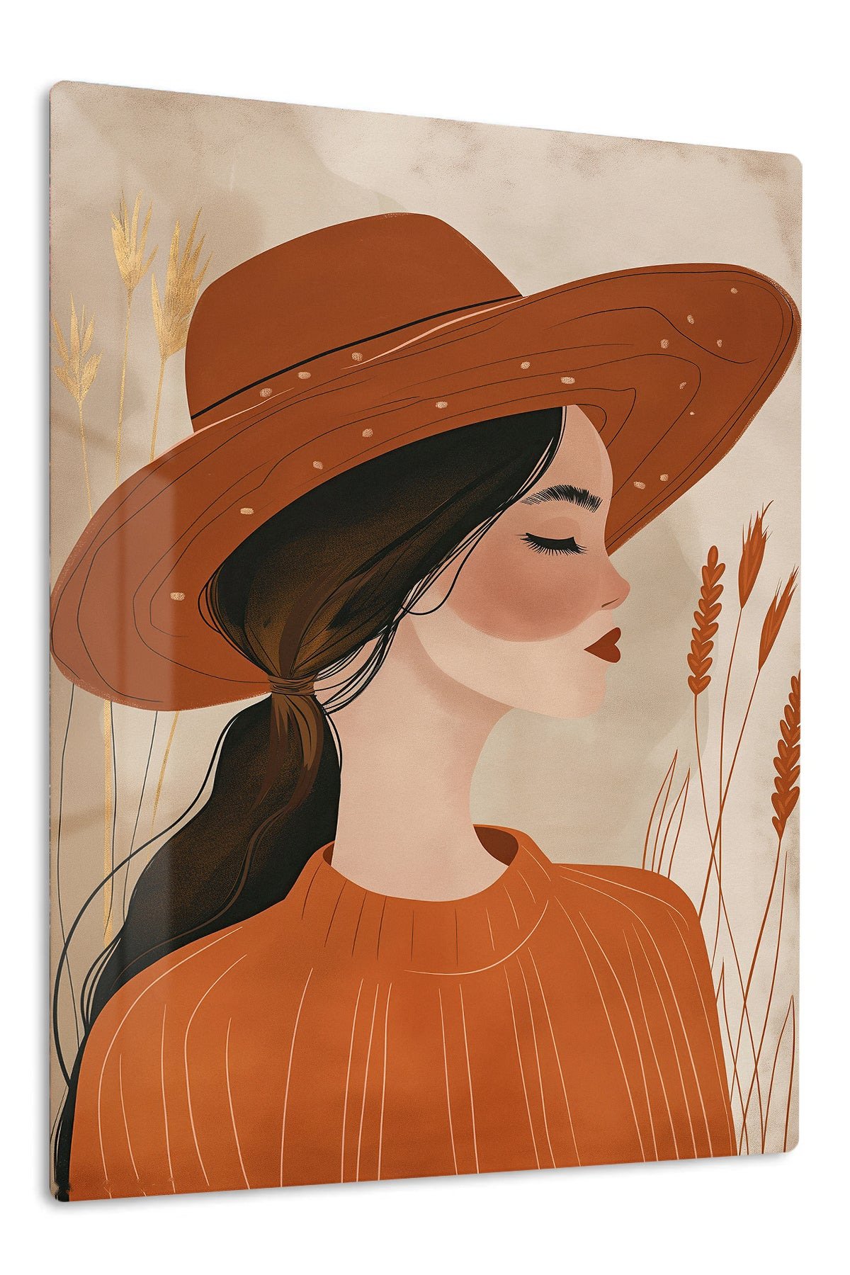 Terracotta Hat Portrait metal wall art print