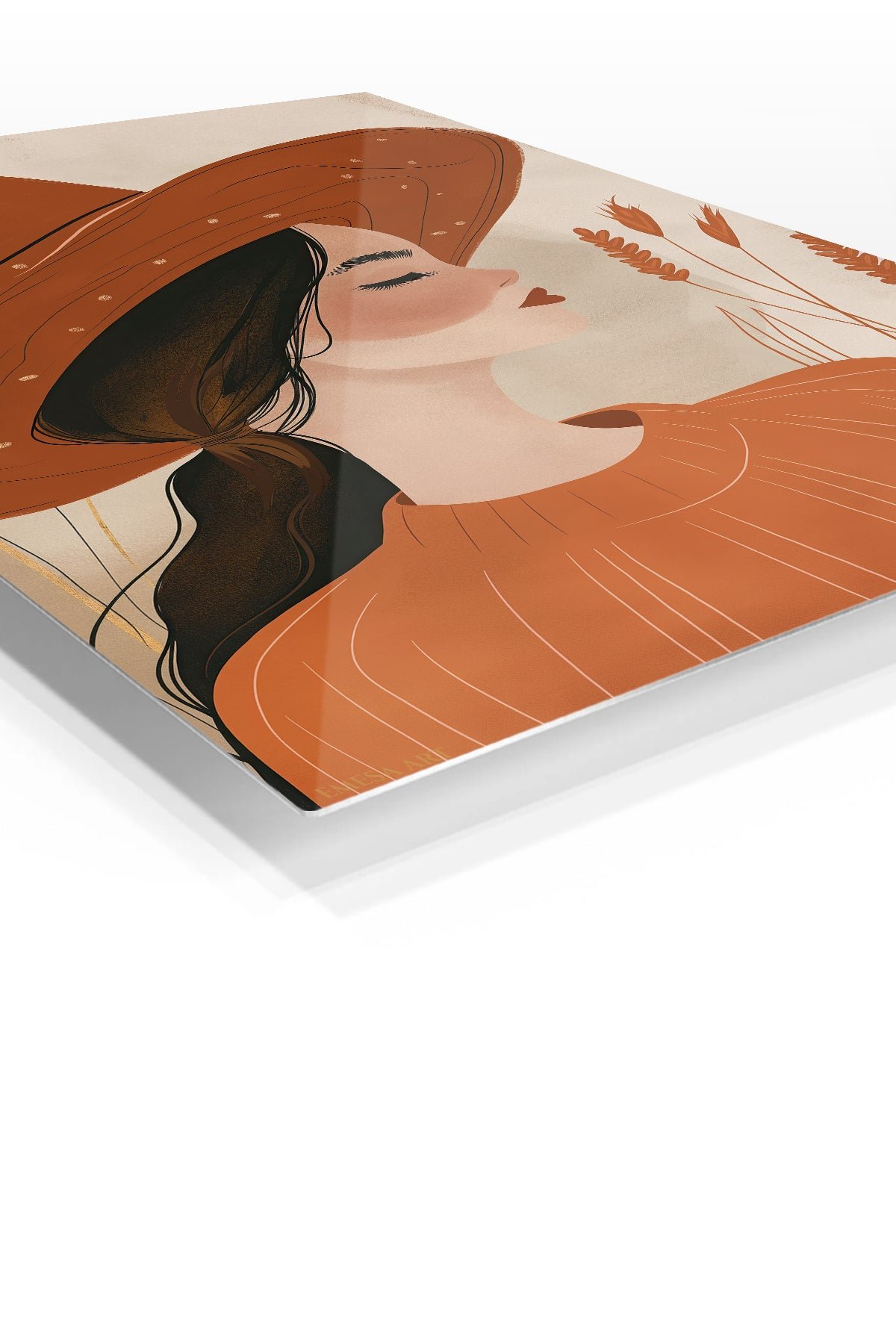 Terracotta Hat Portrait metal wall art print, view 2
