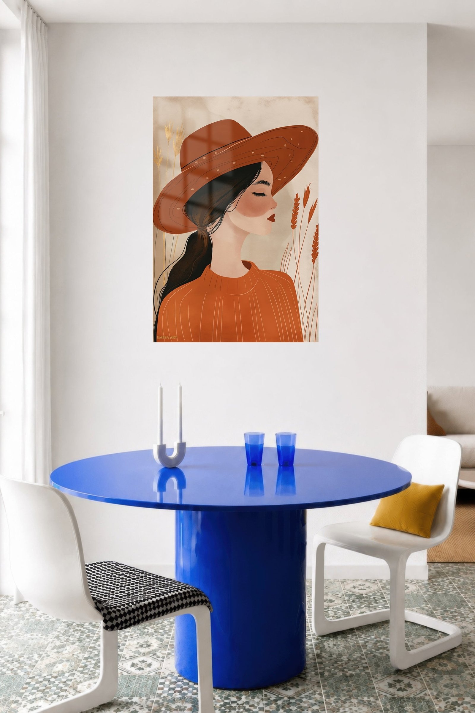 Terracotta Hat Portrait metal wall art print, view 5