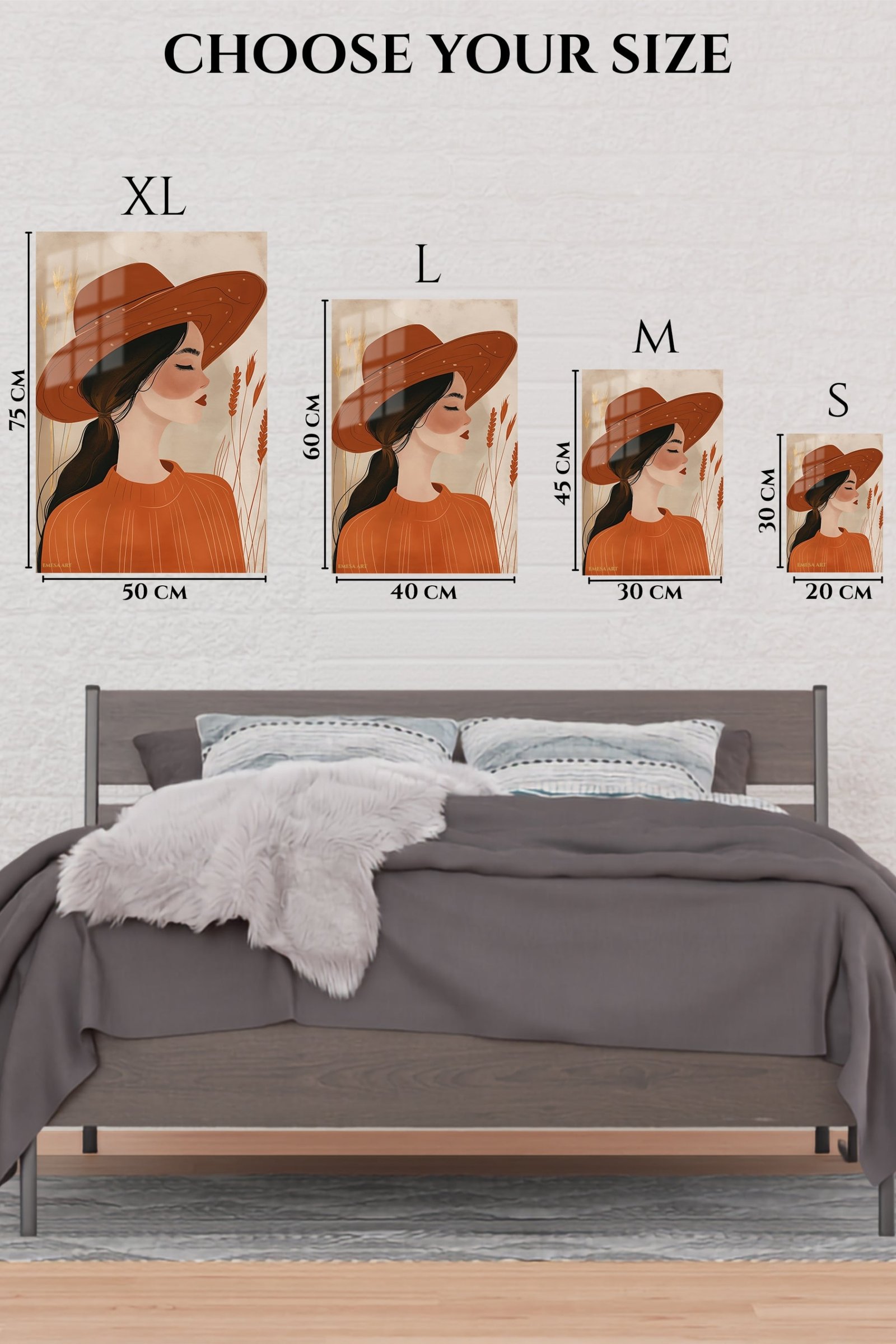 Terracotta Hat Portrait metal wall art print, view 6