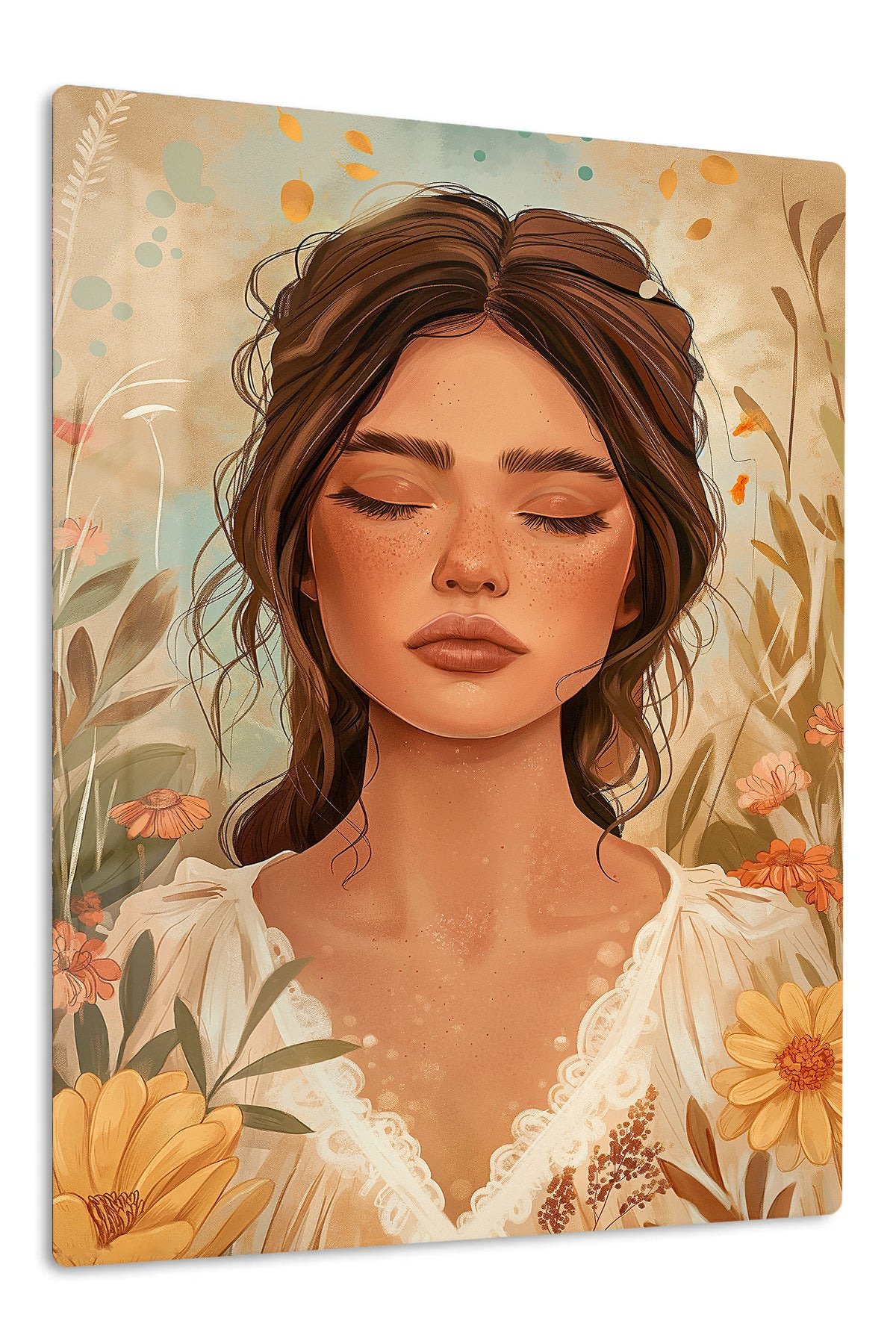 Serene Floral Muse metal wall art print