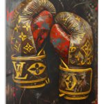 Gold Boxing Gloves on Black metal wall art print