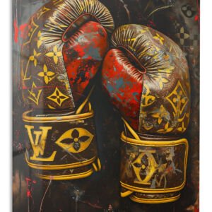 Gold Boxing Gloves on Black metal wall art print