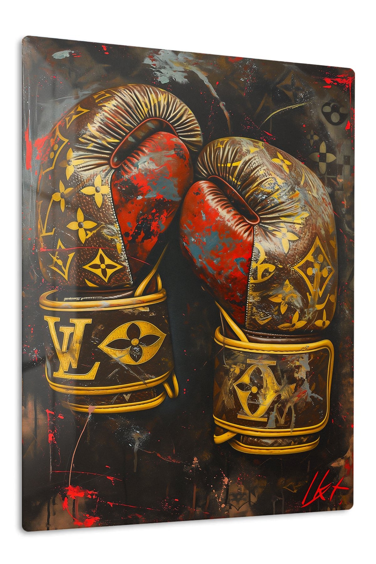 Gold Boxing Gloves on Black metal wall art print
