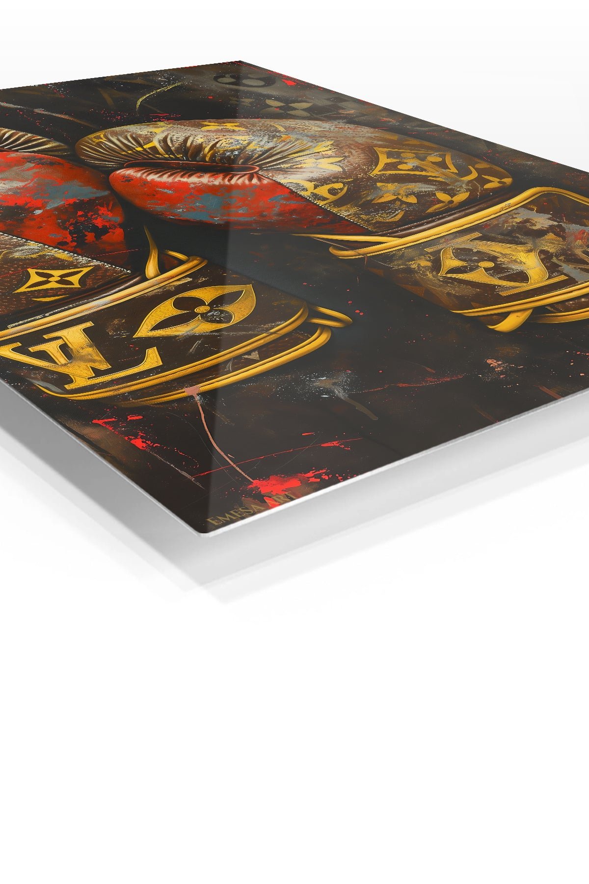 Gold Boxing Gloves on Black metal wall art print, view 2