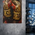 Gold Boxing Gloves on Black metal wall art print, view 4