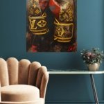 Gold Boxing Gloves on Black metal wall art print, view 5