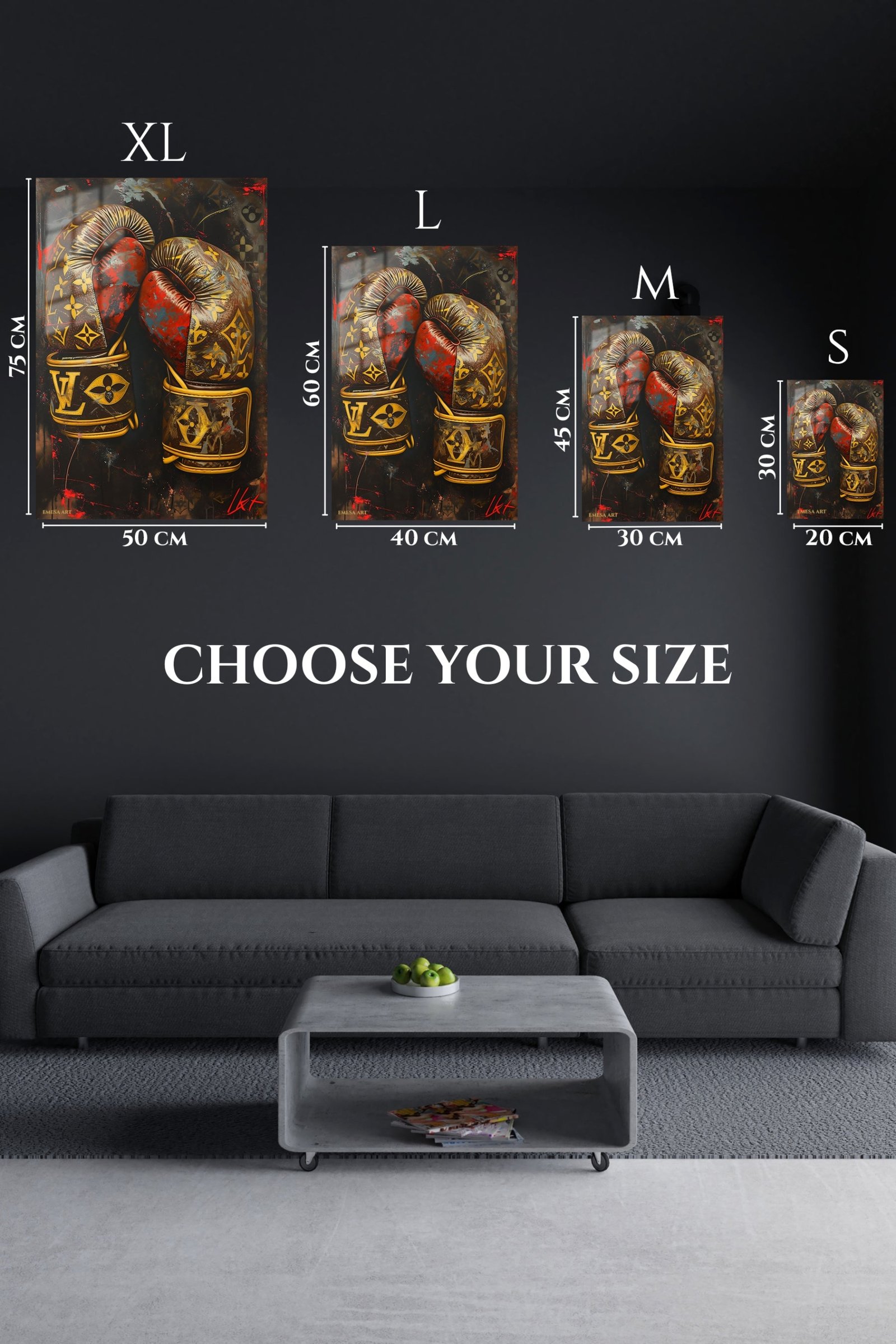 Gold Boxing Gloves on Black metal wall art print, view 6