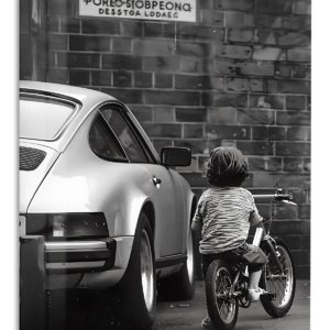Little Rider by the Brick Wall metal wall art print