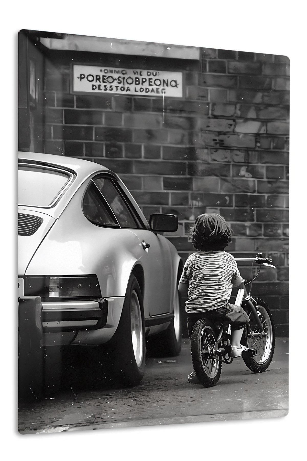 Little Rider by the Brick Wall metal wall art print