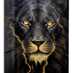 Golden Lightning Lion metal wall art print