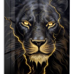 Golden Lightning Lion metal wall art print