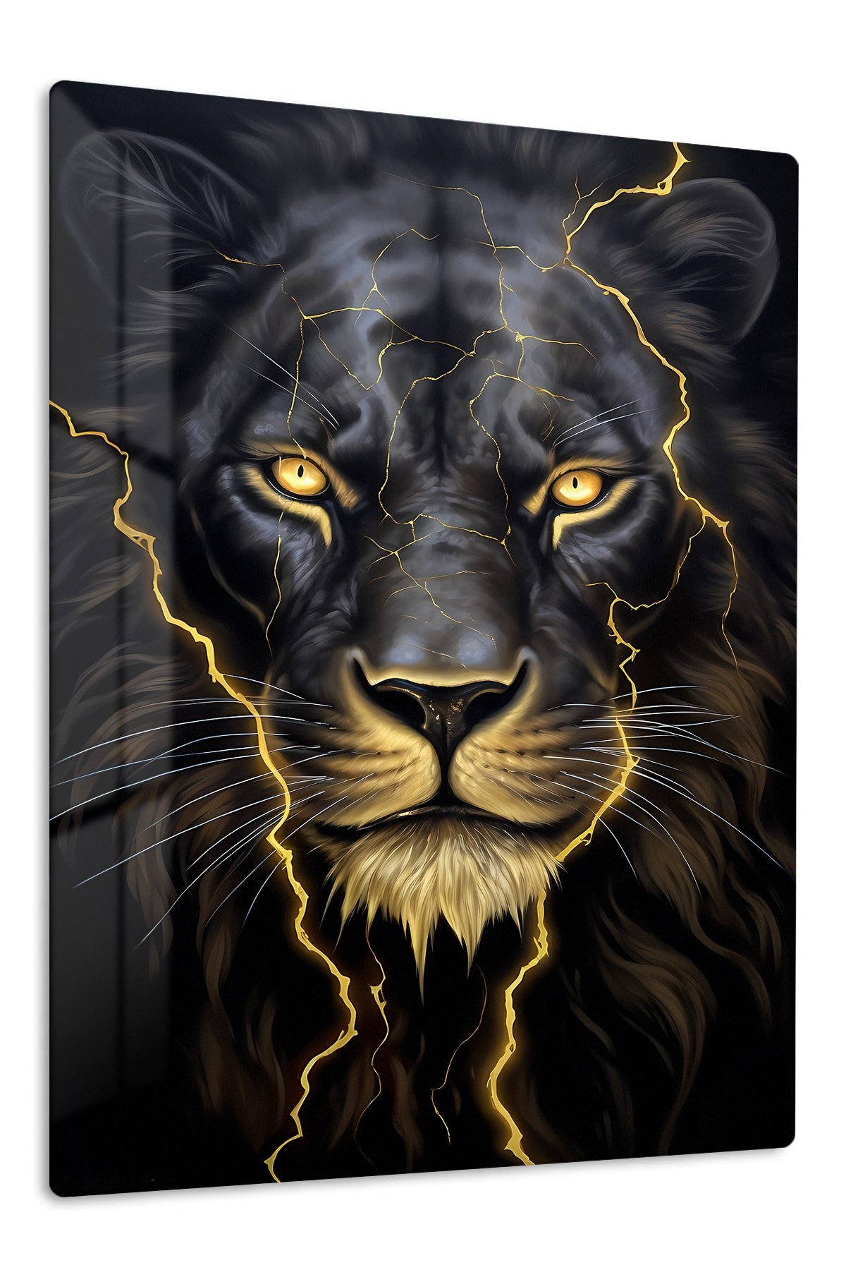 Golden Lightning Lion metal wall art print