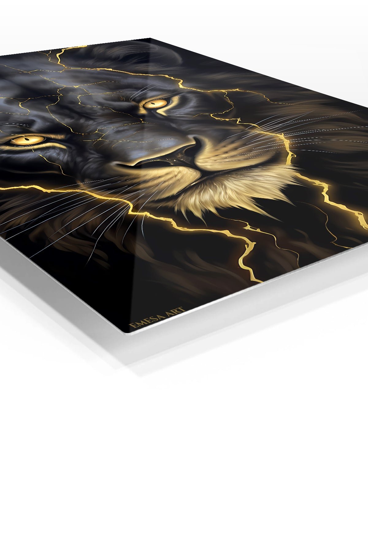 Golden Lightning Lion metal wall art print, view 2