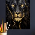 Golden Lightning Lion metal wall art print, view 4