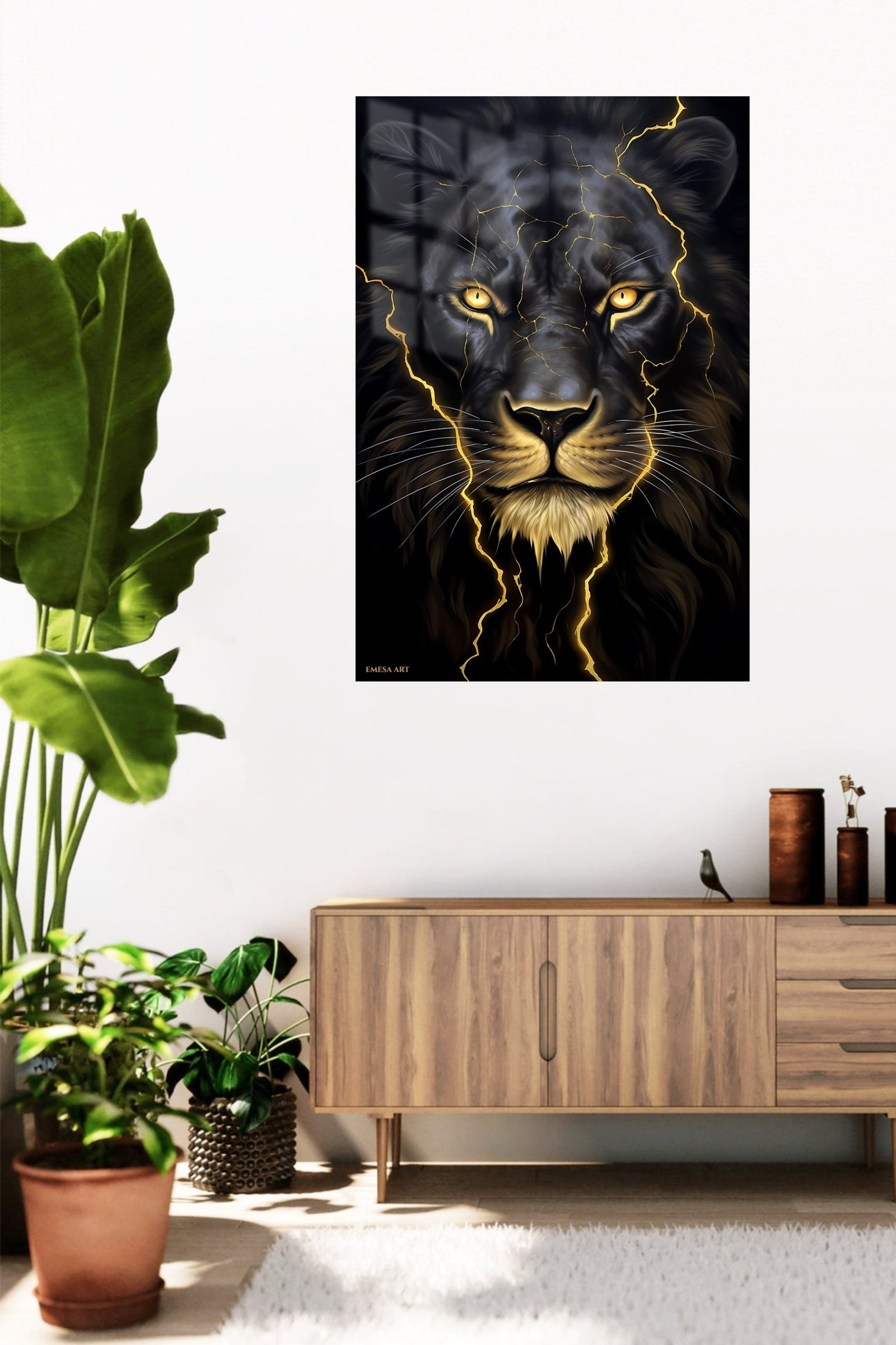 Golden Lightning Lion metal wall art print, view 5