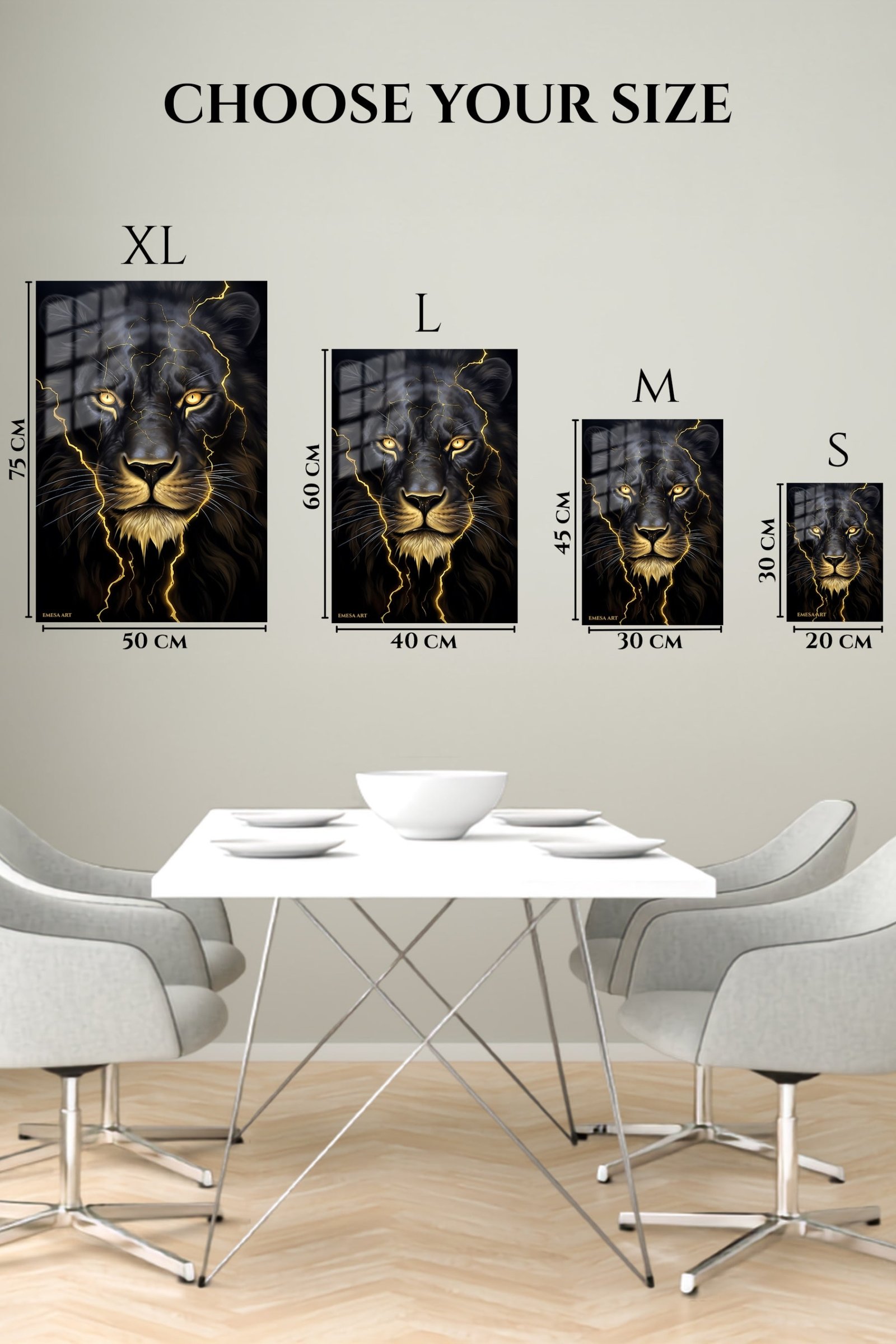 Golden Lightning Lion metal wall art print, view 6