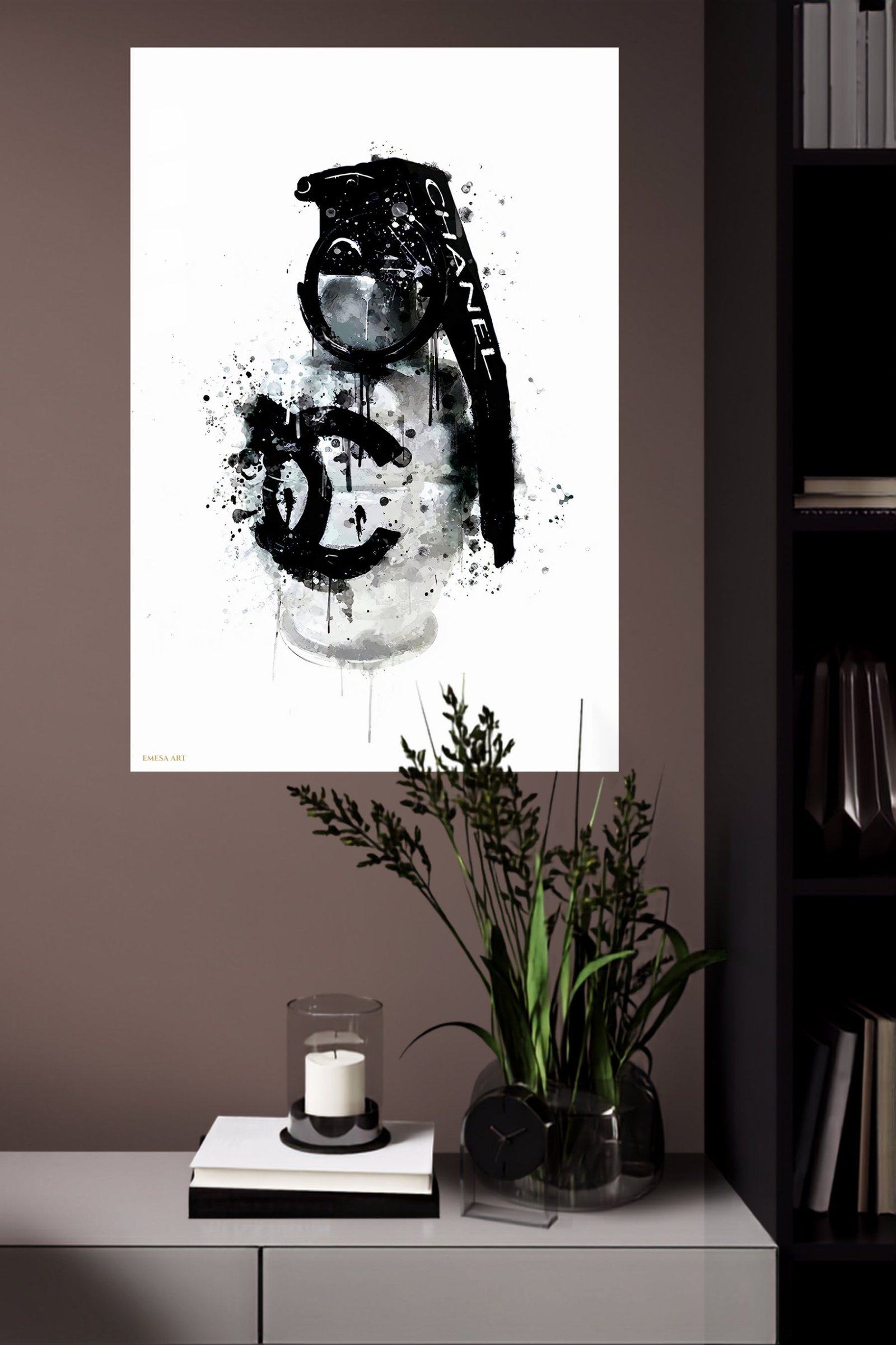 Monochrome Camera Ink Splash metal wall art print, view 4