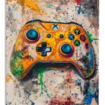 Orange Gaming Controller Splash metal wall art print