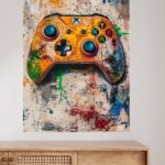 Orange Gaming Controller Splash metal wall art print, view 4