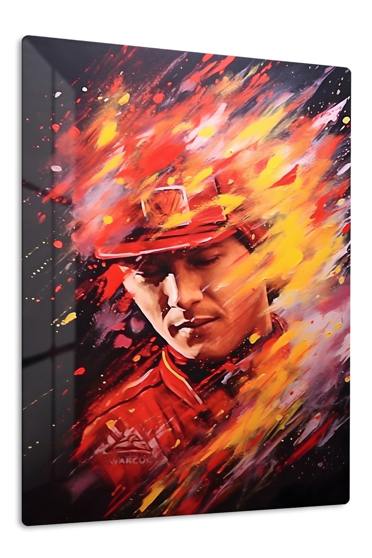 Fiery Baseball Player Portrait metal wall art print