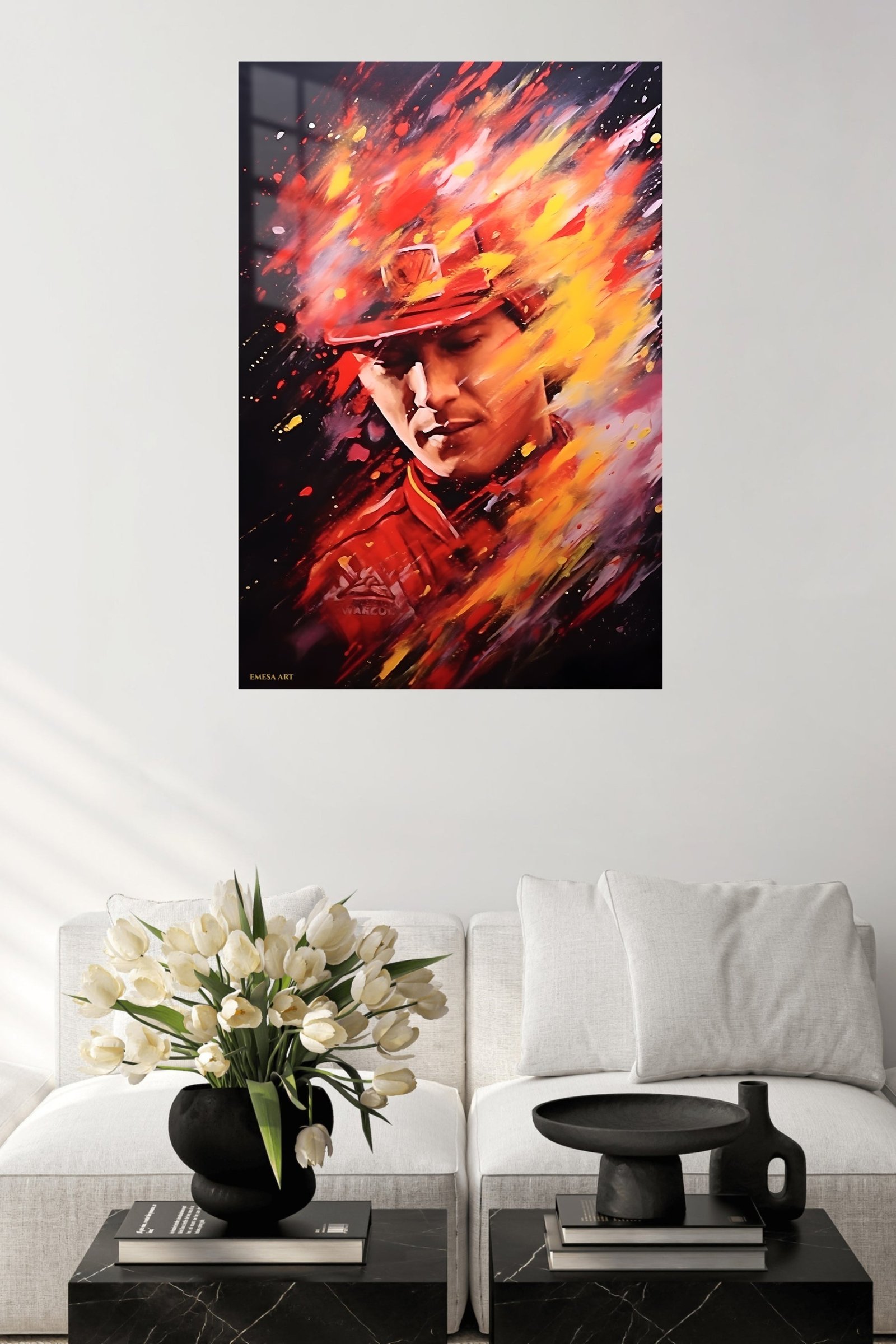 Fiery Baseball Player Portrait metal wall art print, view 5