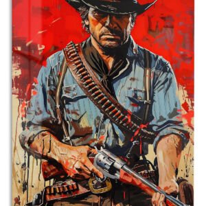 Red Frontier Gunslinger metal wall art print