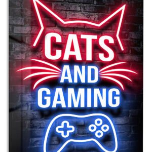 Cats and Gaming Neon Sign metal wall art print