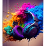 Headphones in a Color Cloud metal wall art print