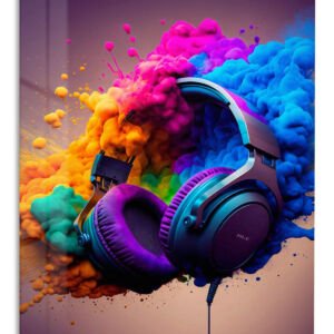 Headphones in a Color Cloud metal wall art print
